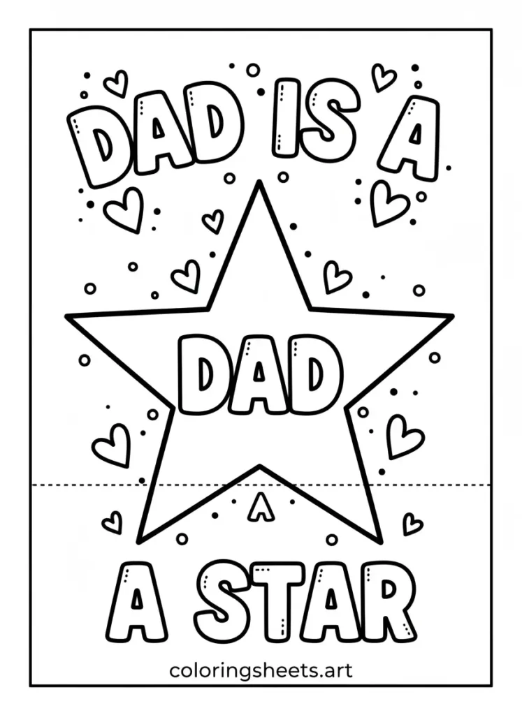 Father's Day coloring card dad is a star hollywood walk of fame free printable for kids