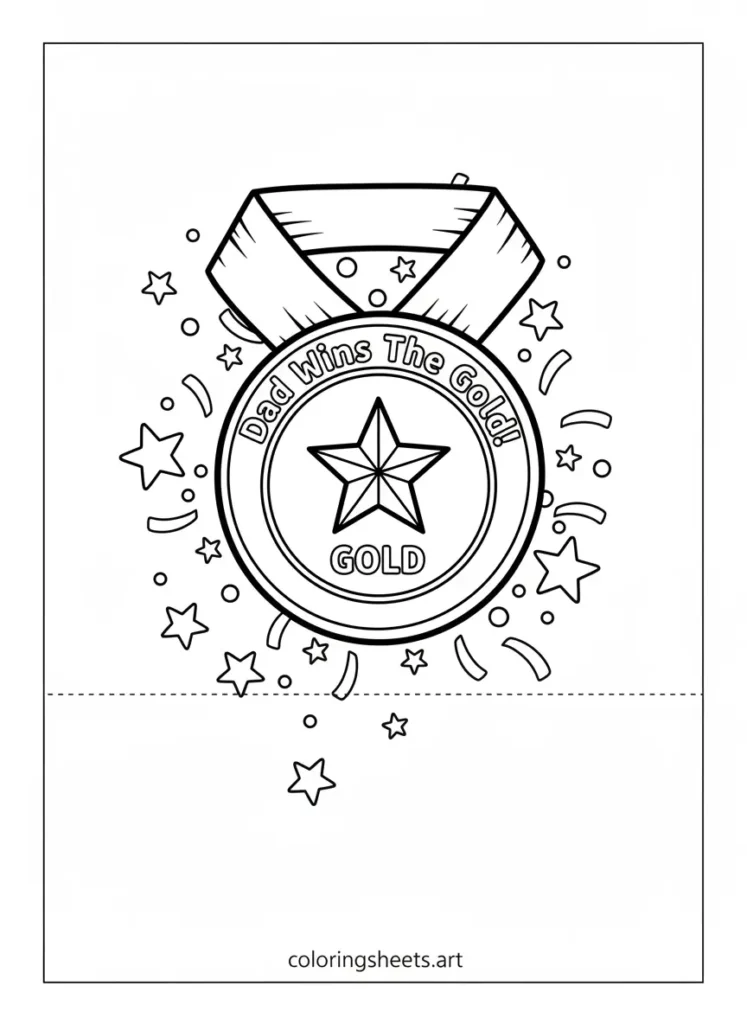 Father's Day coloring card dad wins gold medal free printable for kids
