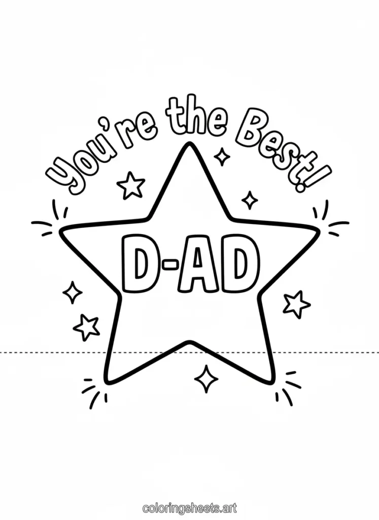 Father's Day coloring card dad you're the best stars free printable for kids