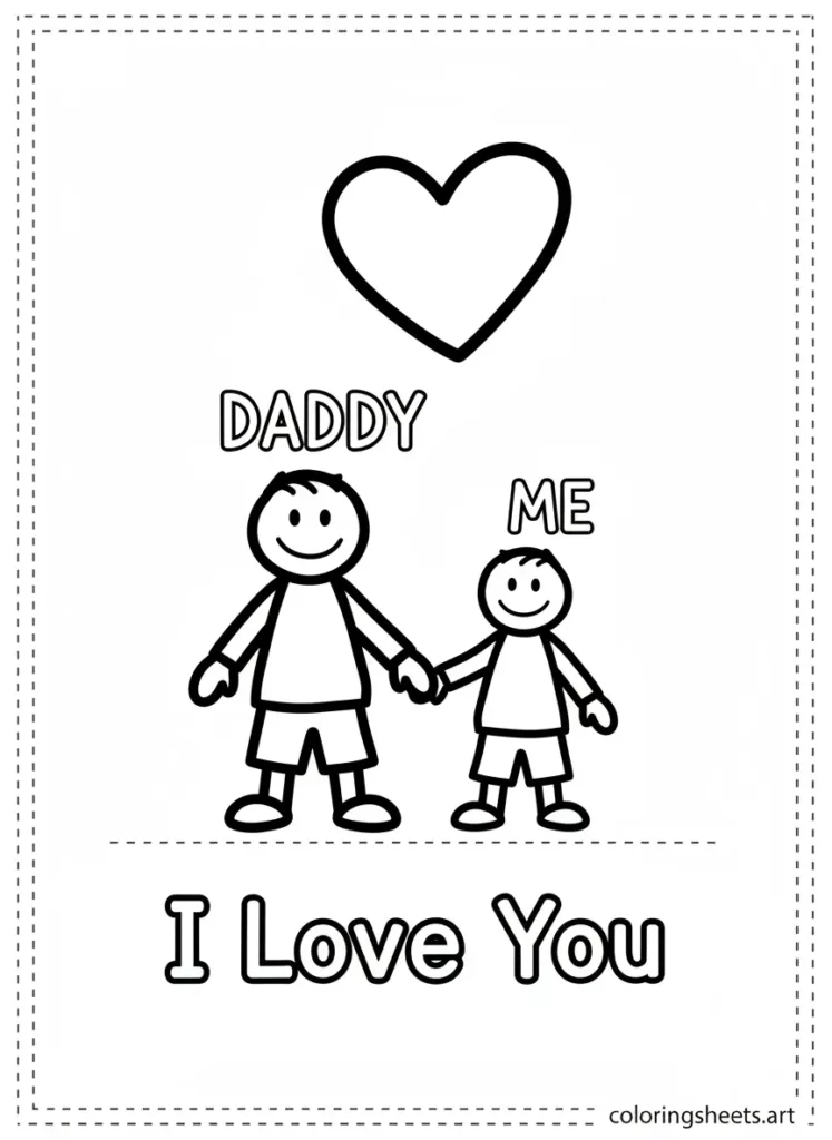 Father's Day coloring card daddy and me stick figure for toddlers free printable