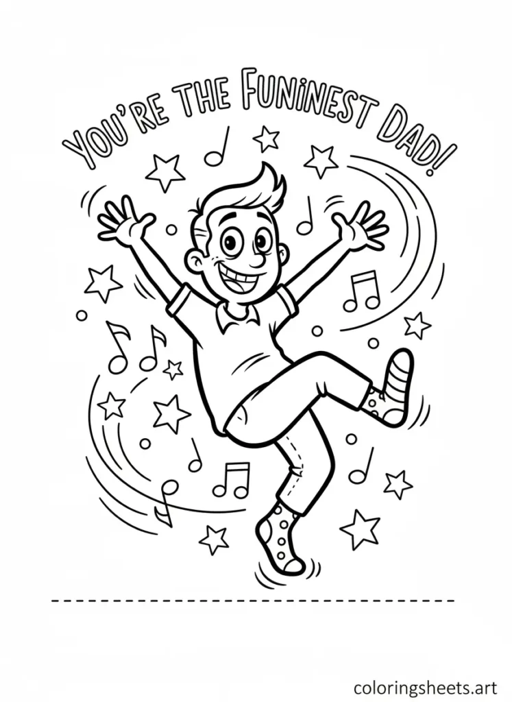Father's Day coloring card you're the funniest dad silly dance free printable for kids