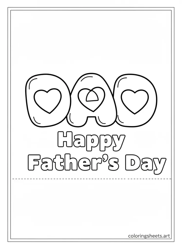 Father's Day coloring card giant DAD bubble letters for toddlers free printable