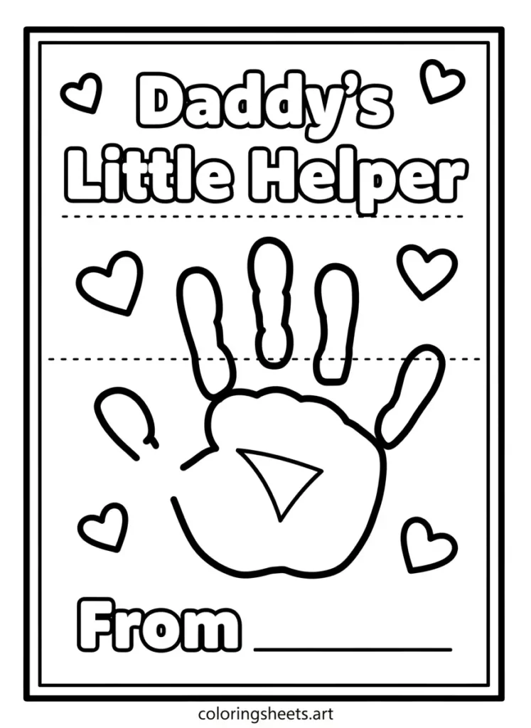 Father's Day coloring card handprint keepsake for toddlers free printable