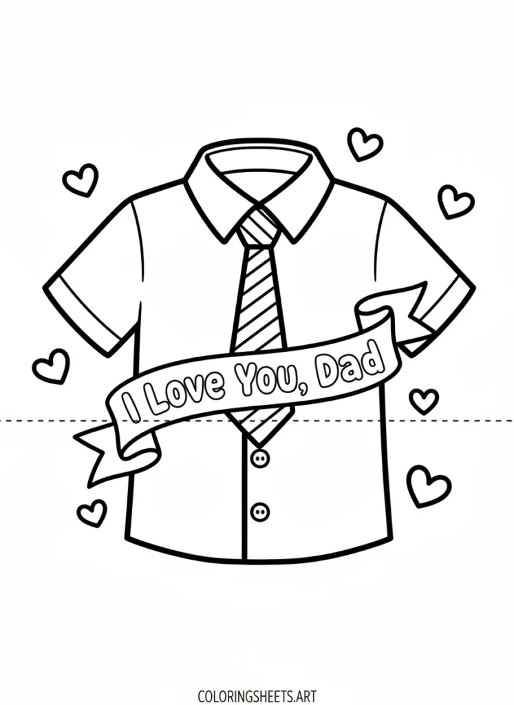 Father's Day coloring card I love you dad tie and dress shirt free printable for kids