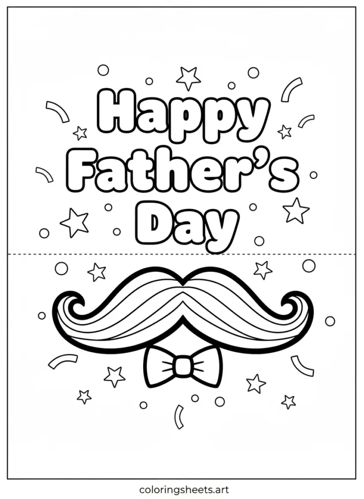 Father's Day coloring card happy father's day mustache and bow tie free printable for kids
