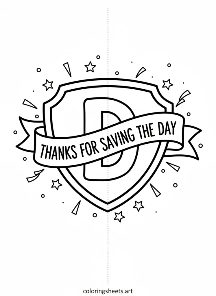 Father's Day coloring card thanks for saving the day super dad free printable for kids