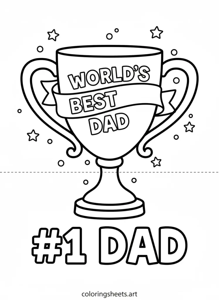 Father's Day coloring card world's best dad trophy free printable for kids