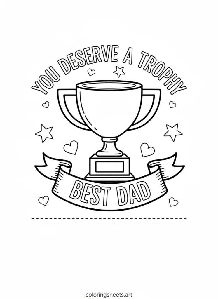 Father's Day coloring card you deserve a trophy free printable for kids