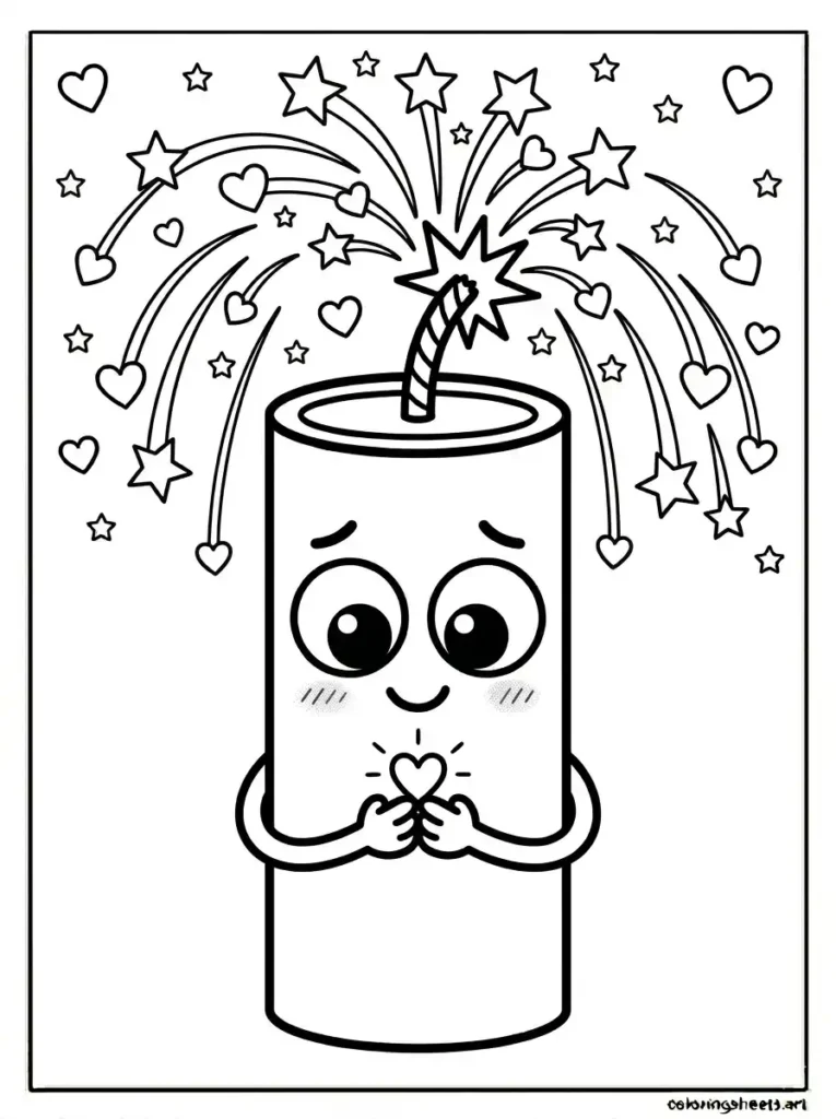 Blushing roman candle firework coloring sheet for kids simple