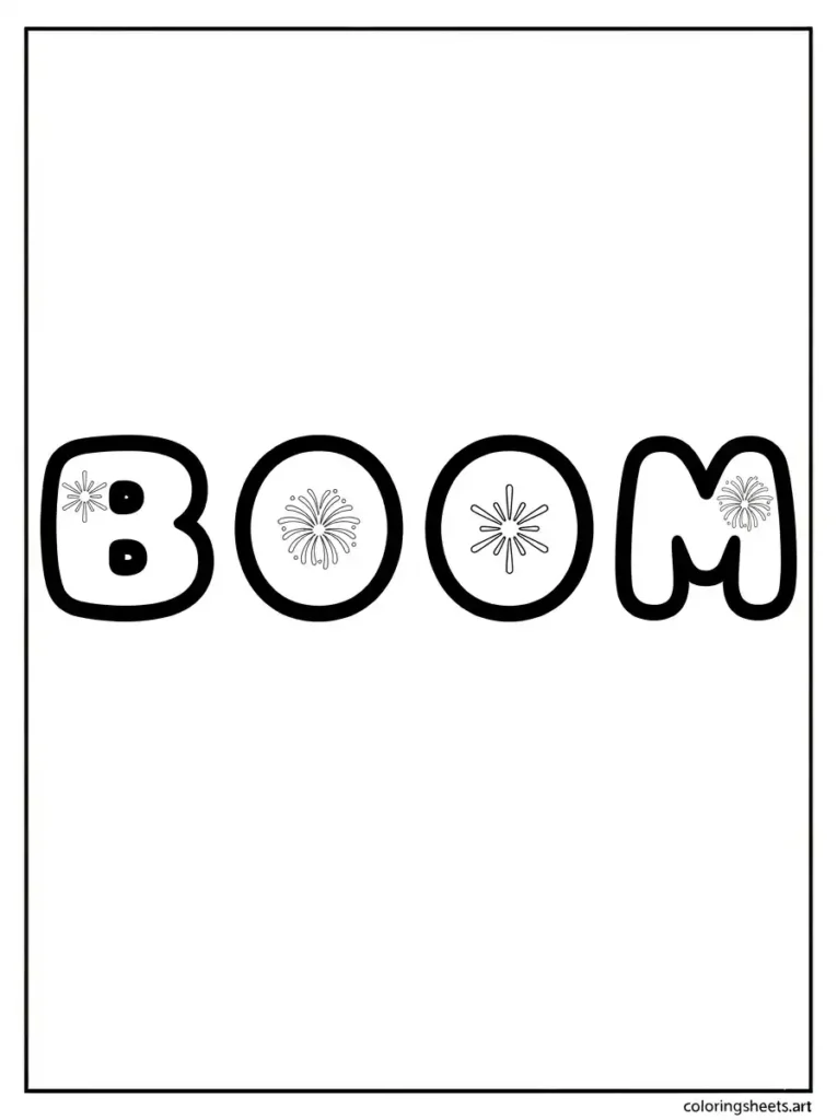 Boom bubble letter fireworks coloring page toddlers free printable pdf