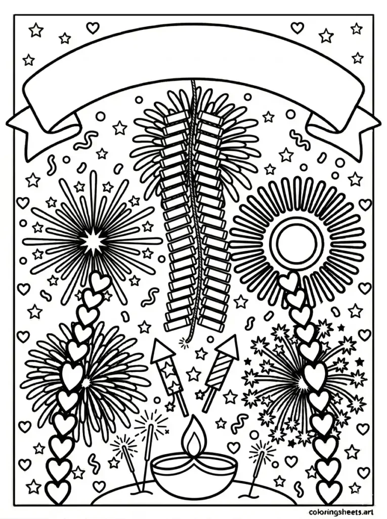 Diwali firecracker string sparklers coloring page free printable kids