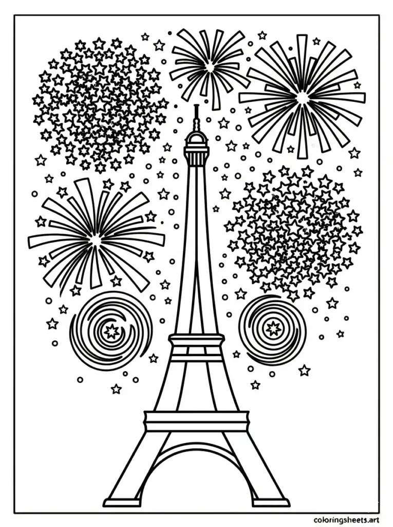 Fireworks over eiffel tower paris coloring page free printable pdf for kids