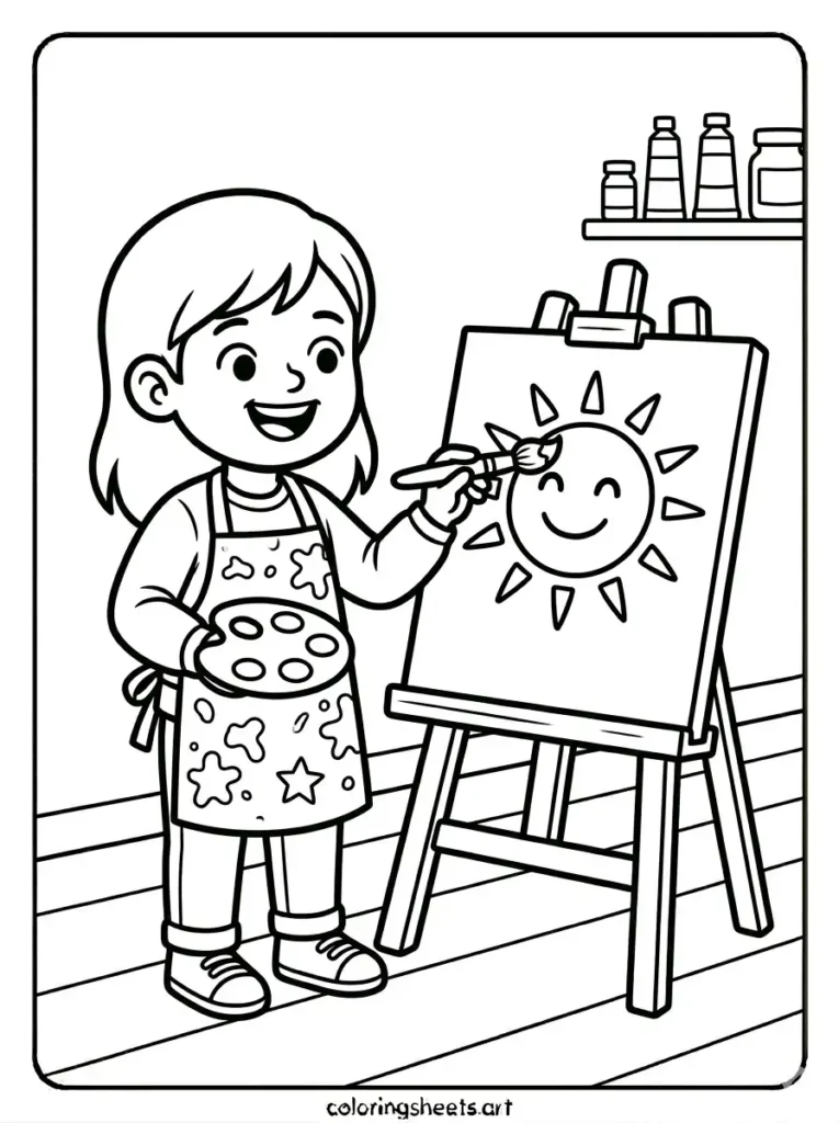 First day of school coloring pages painting on easel coloring sheets for kids