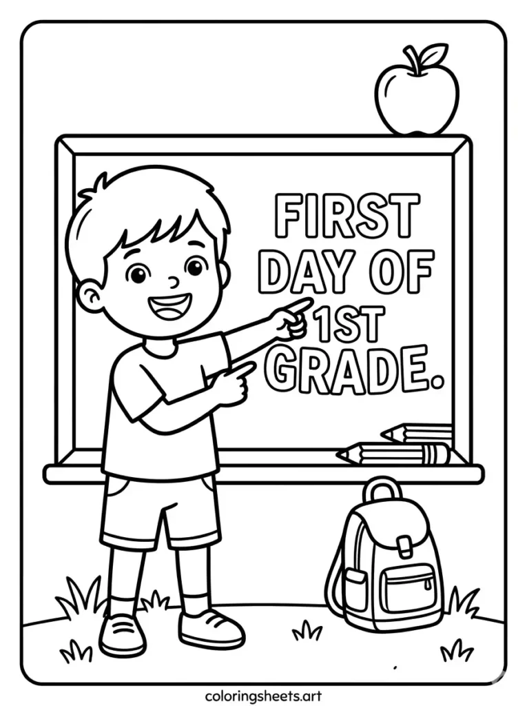 First day of school coloring pages simple first grade chalkboard for kids