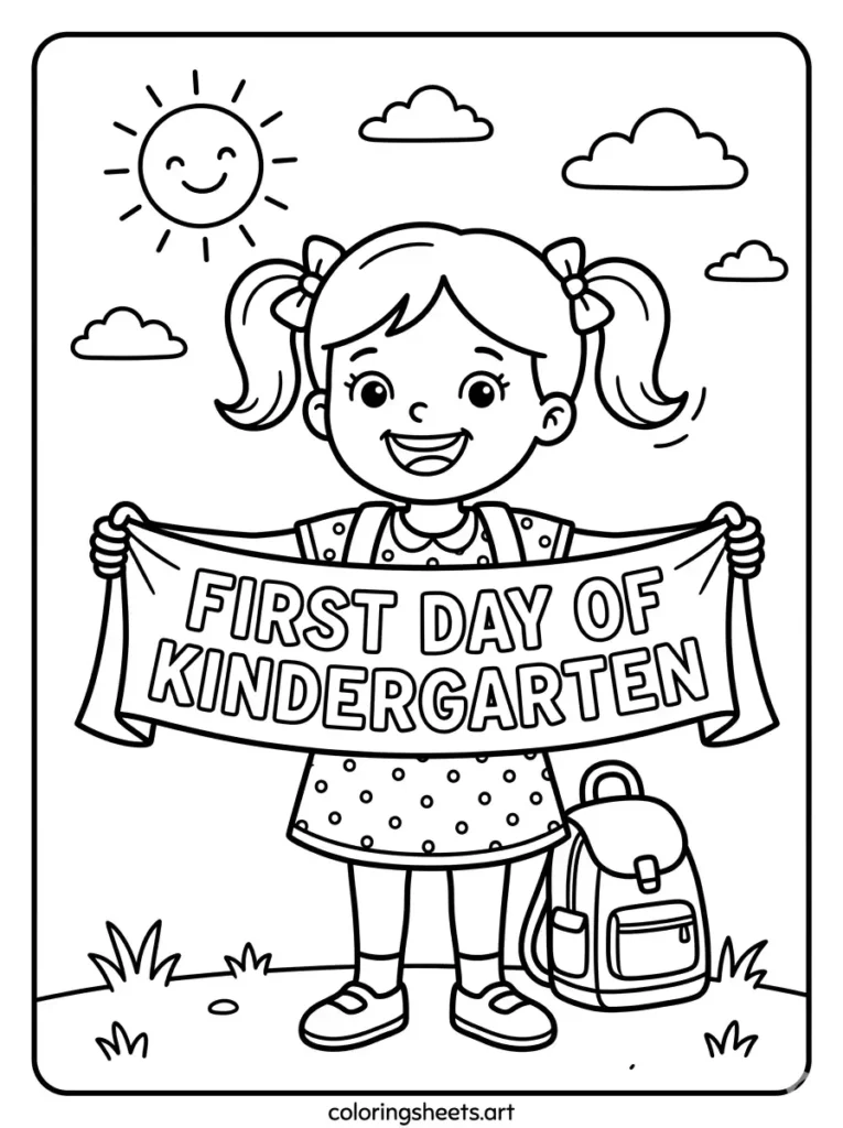 First day of school coloring pages kindergarten banner printable pdf for toddlers