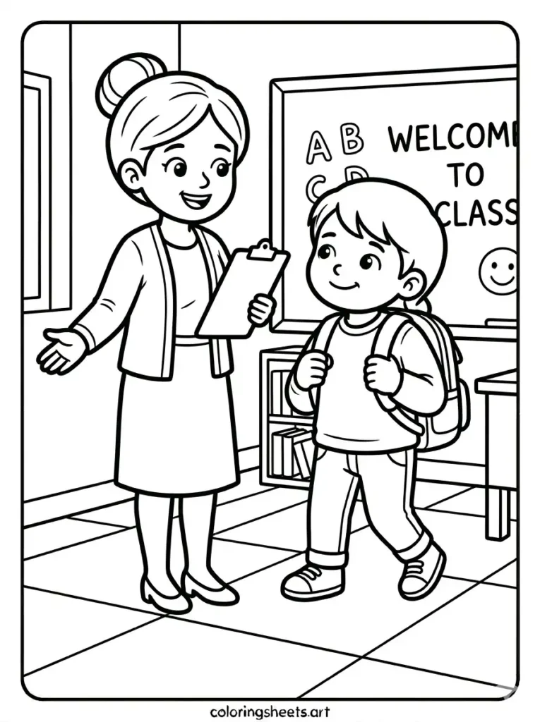 First day of school coloring pages meeting new teacher sheets for kids