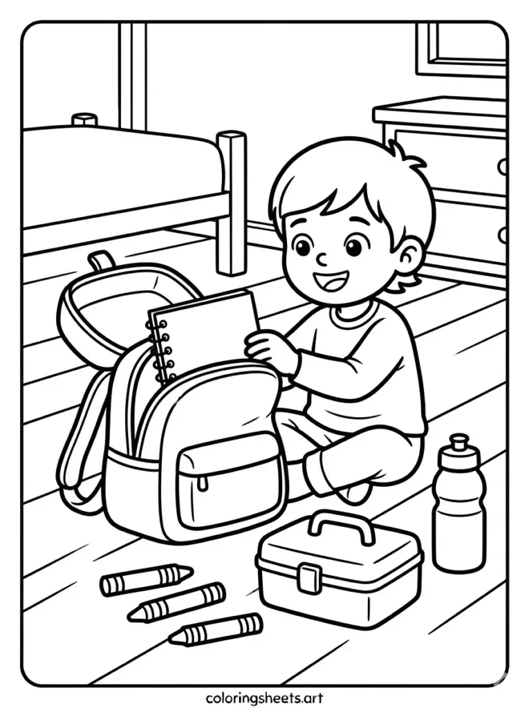 First day of school coloring pages packing backpack coloring sheets for kids