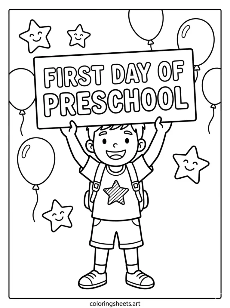 First day of school coloring pages free printable preschool sign for kids
