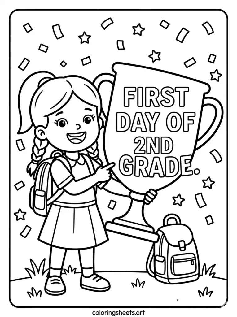 First day of school coloring pages printable pdf second grade trophy for kids