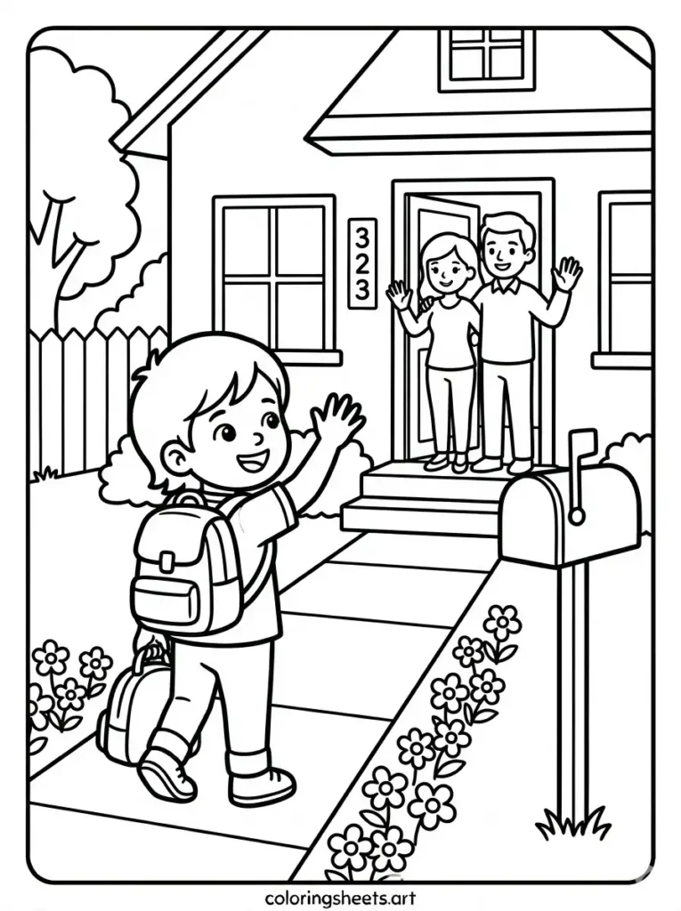 First day of school coloring pages simple waving goodbye sheets for kids
