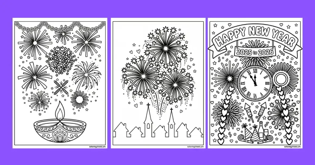 Fireworks Coloring Pages Printable pdf (Feature image)