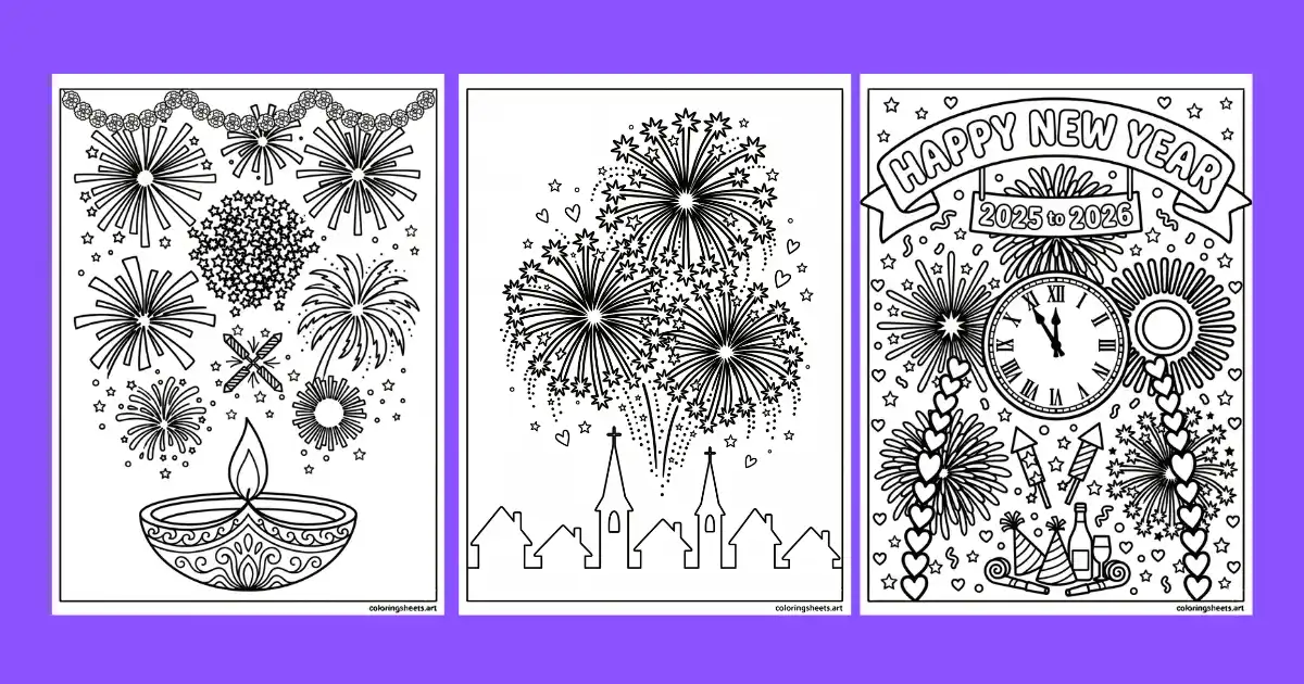 Fireworks Coloring Pages Printable pdf (Feature image)