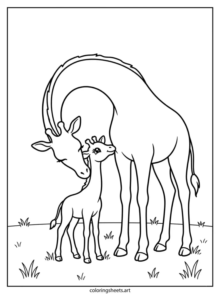 Twin giraffes hugging with necks crossed cute giraffe coloring pages for kids