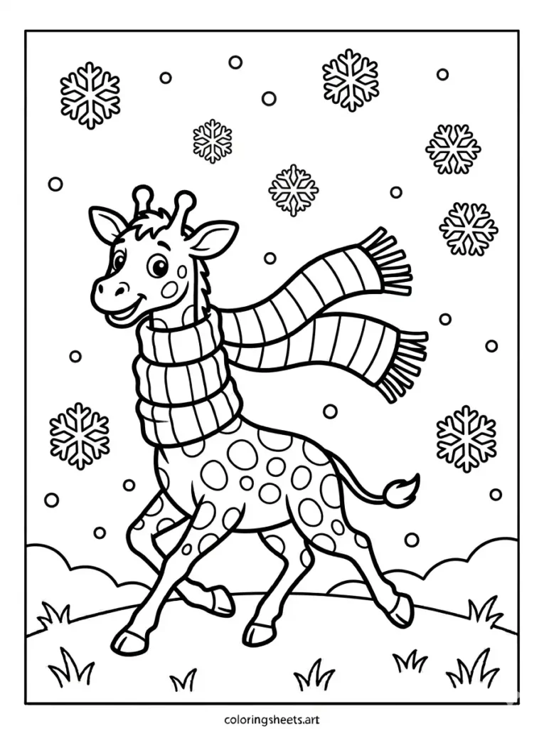 Giraffe in winter scarf free printable giraffe coloring sheets for toddlers and kids