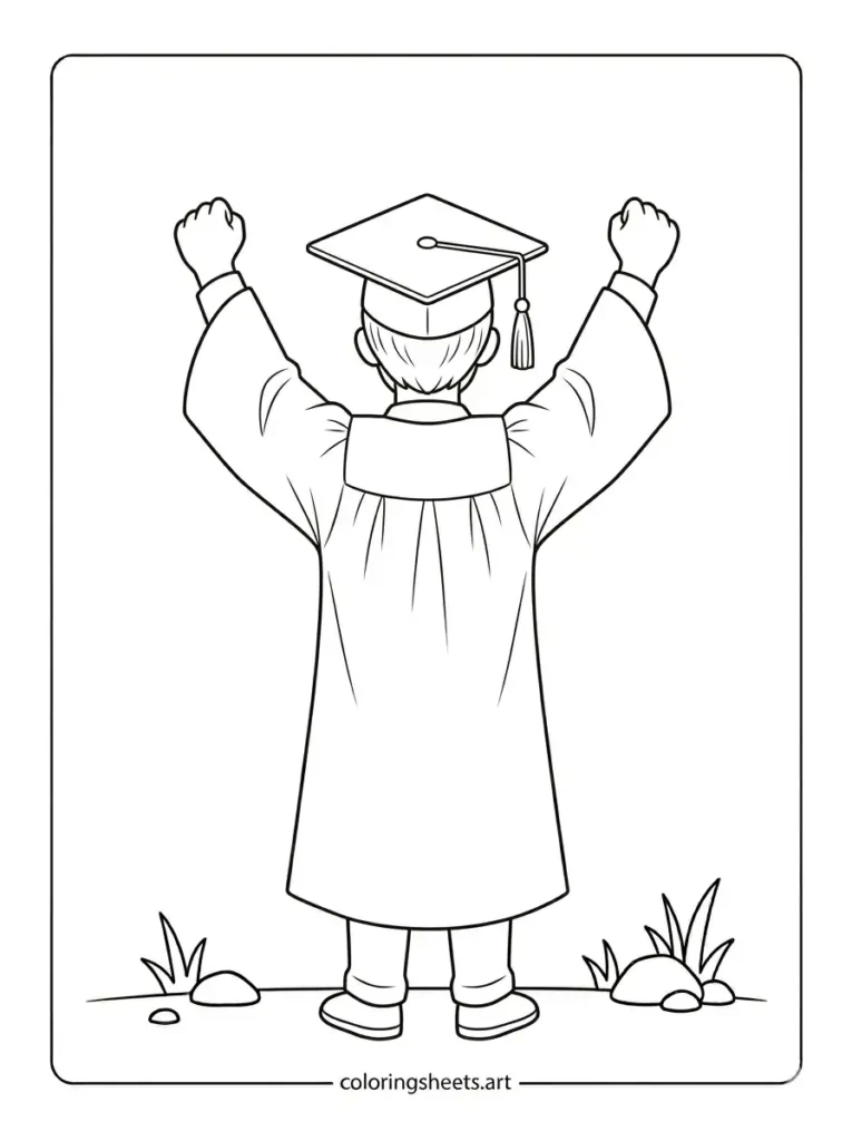 Free printable graduation coloring sheets for adults raising arms victory