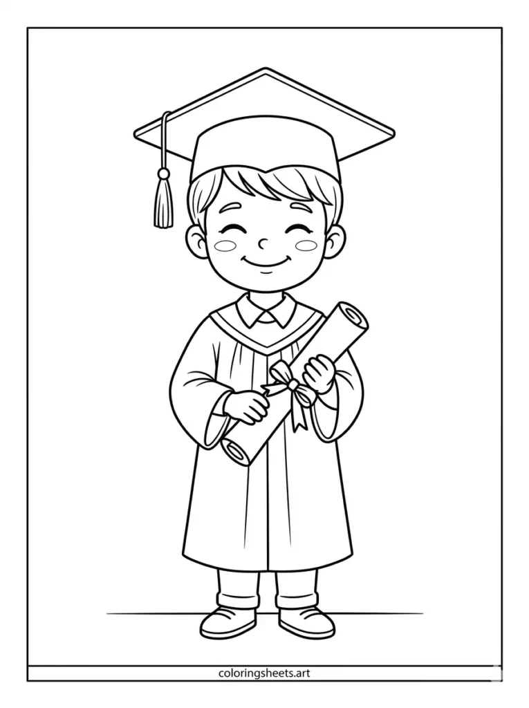 Free printable kindergarten graduation coloring pages for kids holding diploma