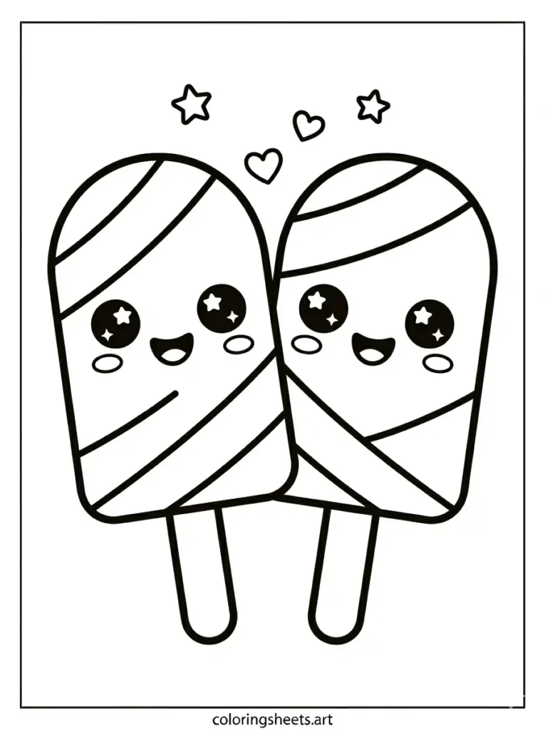 Friendly hugging twin popsicles coloring page for kids
