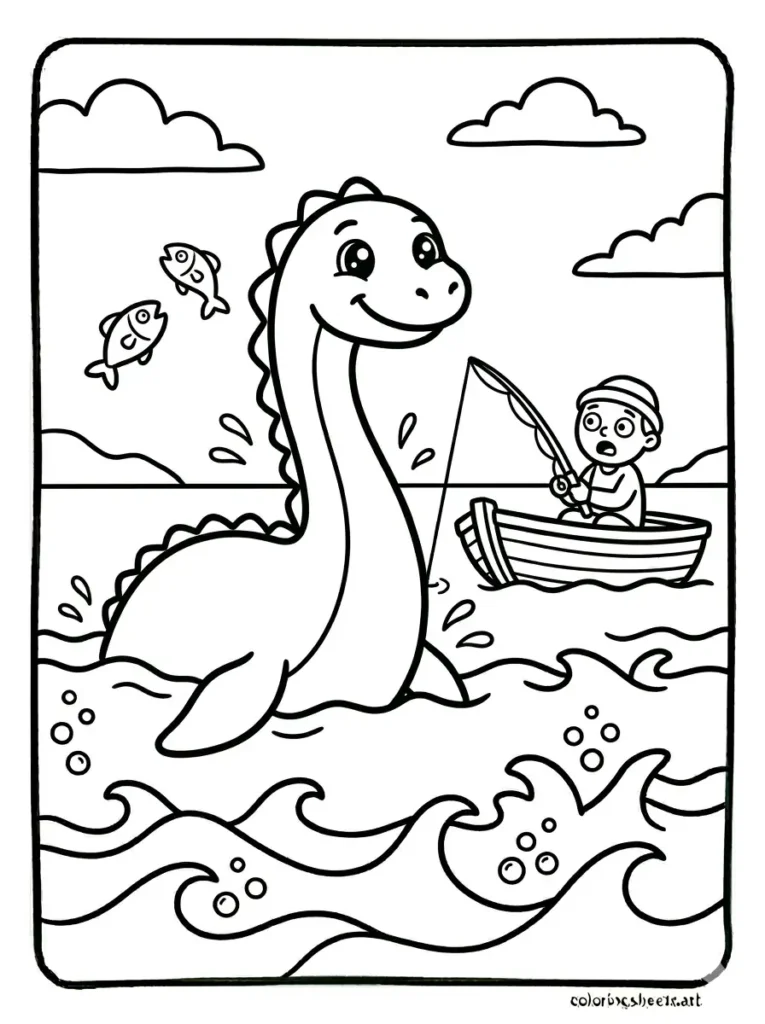 Ocean coloring pages for kids printable with a friendly sea monster surprise under the sea