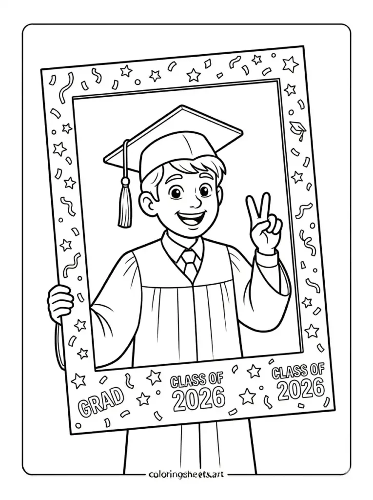 Fun graduation coloring sheets for adults and kids photo booth
