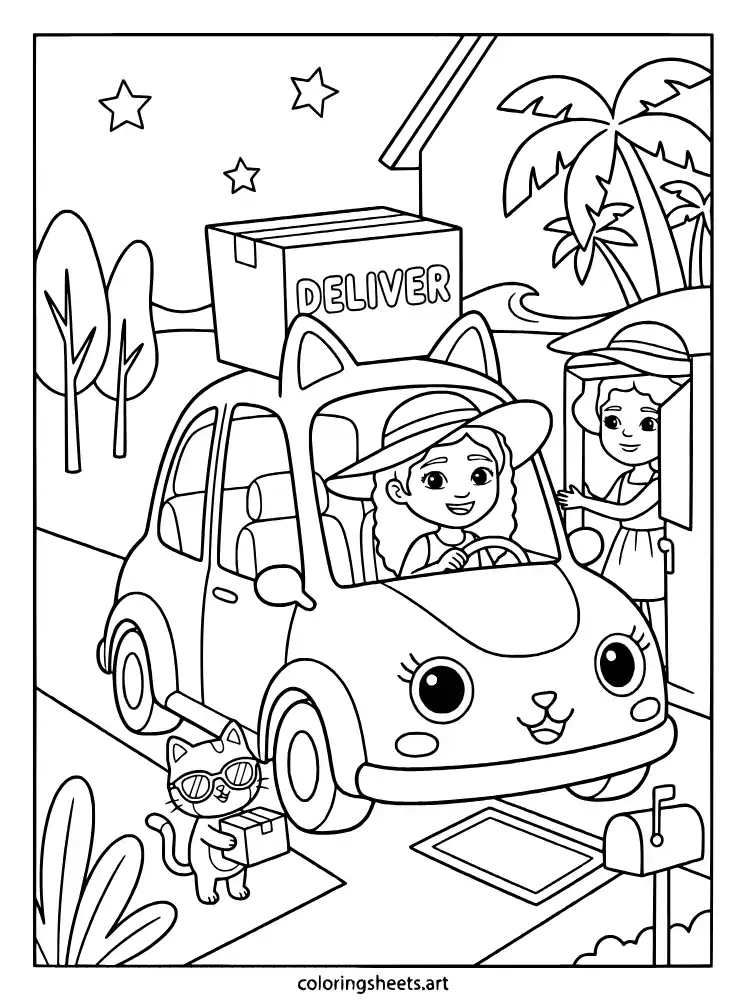 Carlita dollhouse delivery coloring page for kids