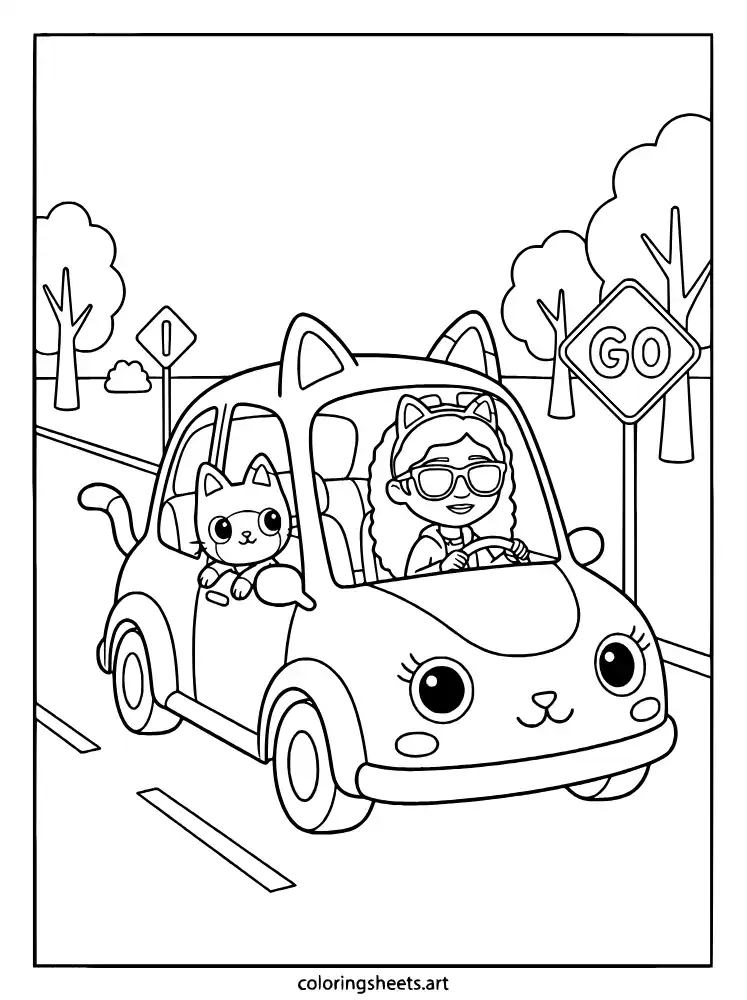 Carlita on a road trip coloring page for kids free