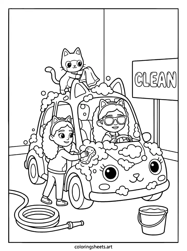 Carlita car wash coloring sheet PDF
