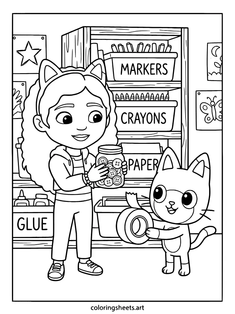 Gabby craft room organization coloring sheet for kids free