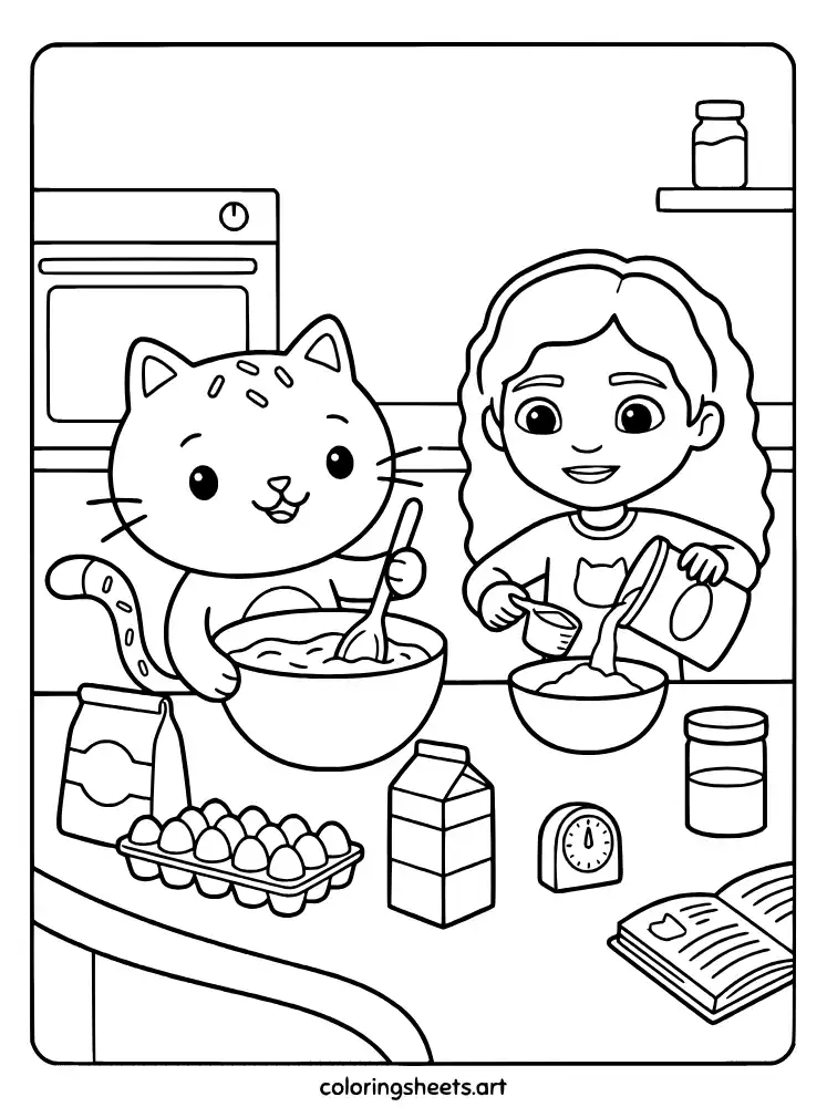Mixing batter in the kitchen coloring sheet PDF