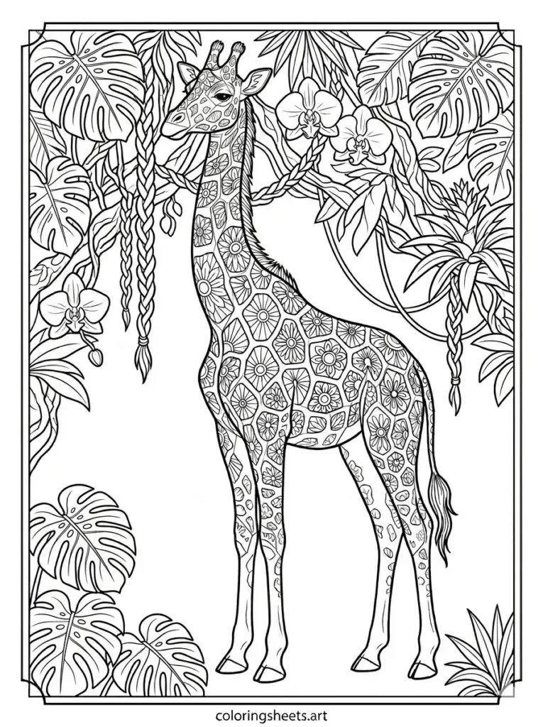Geometric giraffe coloring page free printable abstract line art for adults