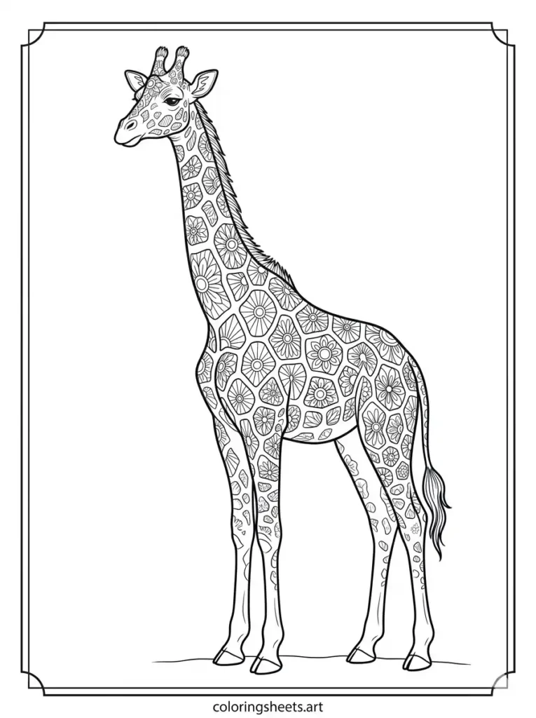 Mandala giraffe coloring page free printable for adults relaxation