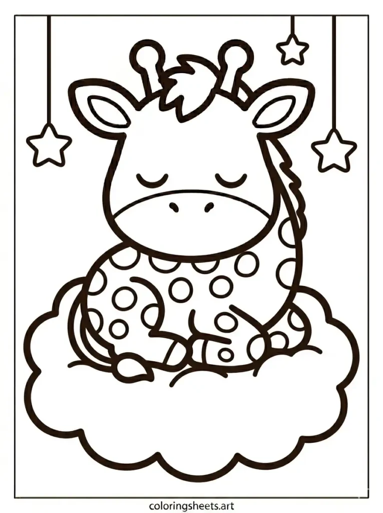Chubby giraffe walking forward simple giraffe coloring page printable pdf for toddlers