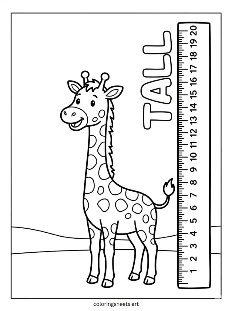 Giraffe tall height ruler educational word giraffe coloring page free printable