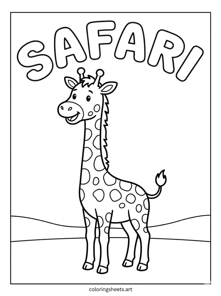 Giraffe safari bubble letters printable pdf educational animal coloring page