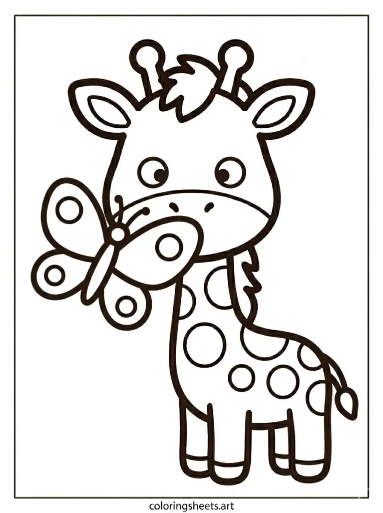 Sleeping baby giraffe on a fluffy cloud giraffe coloring page free printable