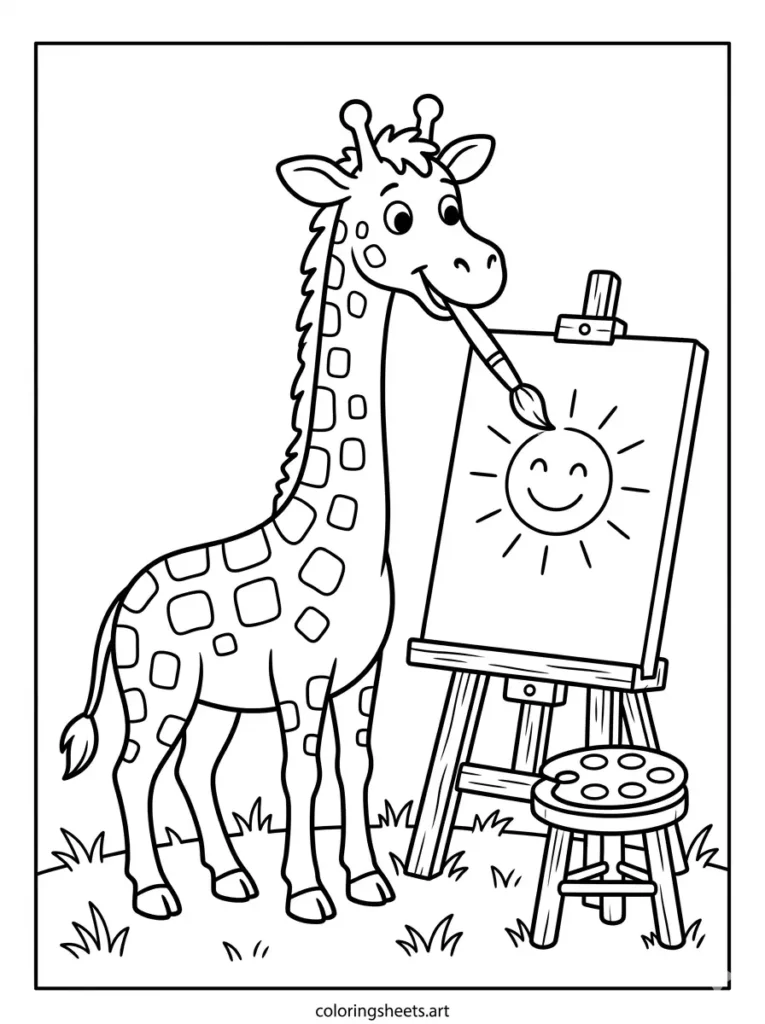 Giraffe painting on a canvas free printable coloring sheets for kids