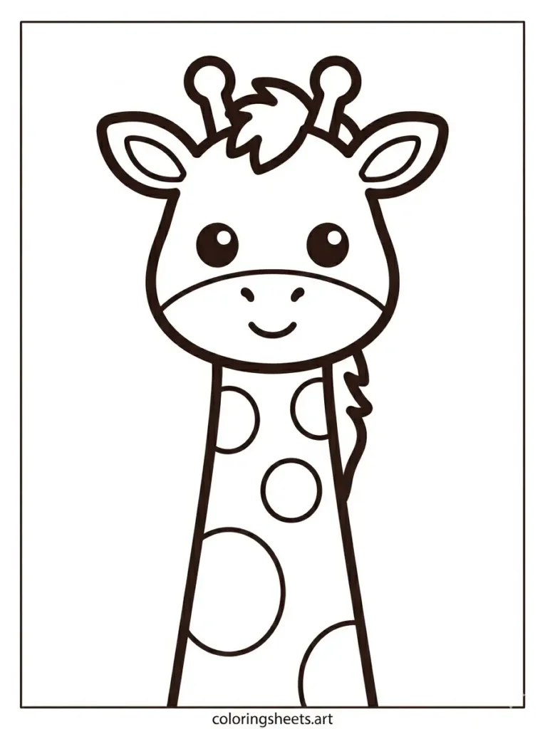 Giraffe eating a leaf simple giraffe coloring page for kids and toddlers