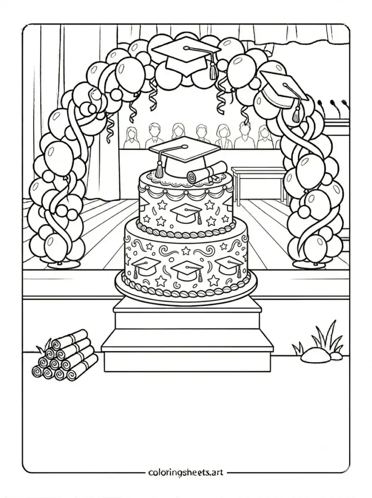 Graduation cake coloring pages for toddlers simple design