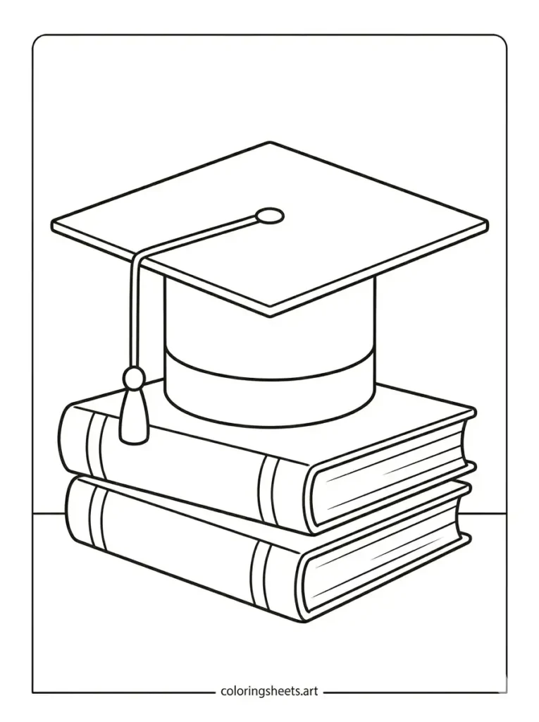 Graduation cap and books coloring pages for adults printable