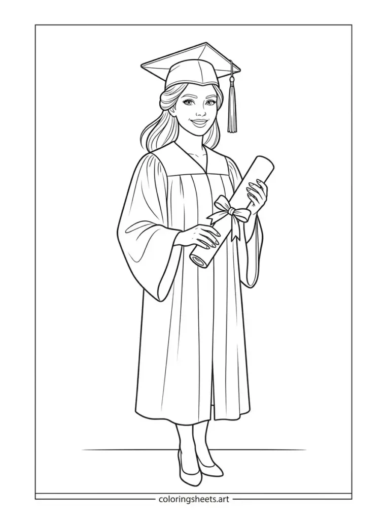 Graduation coloring pages for adults free printable woman holding diploma