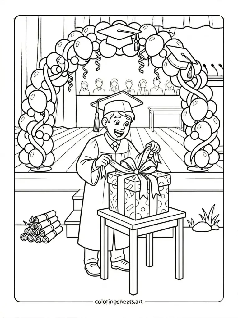 Graduation gift coloring pages free printable pdf opening box
